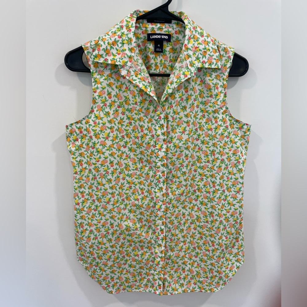 Lands' End Citrus Print Sleeveless Blouse